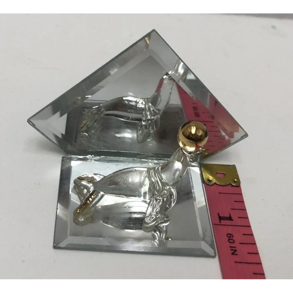 Glass Animal With Mirror Seal Mini Figure ‎ Clear/Gold 1.5x3